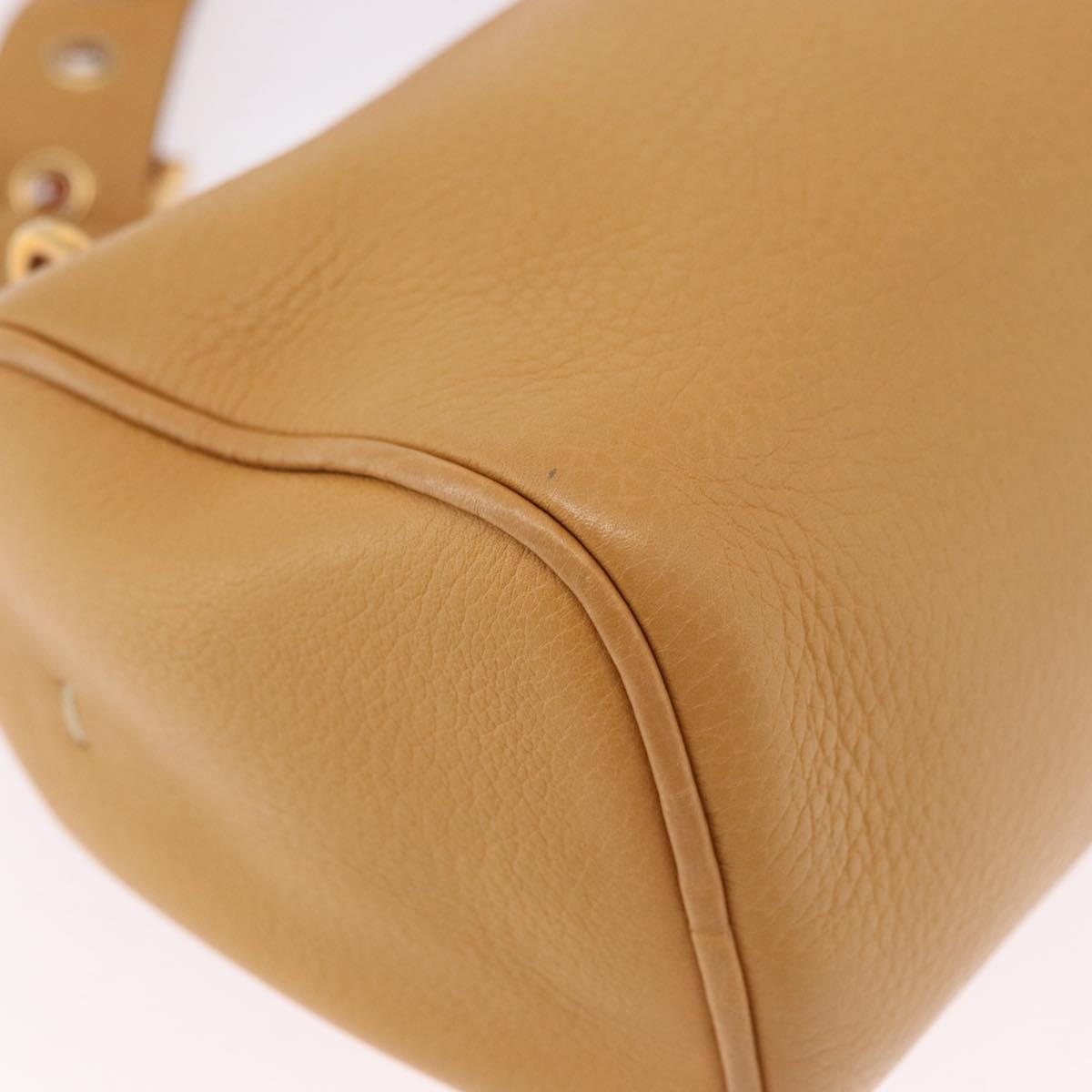 PRADA Chain Shoulder Bag Leather Beige Gold Auth gh2210A