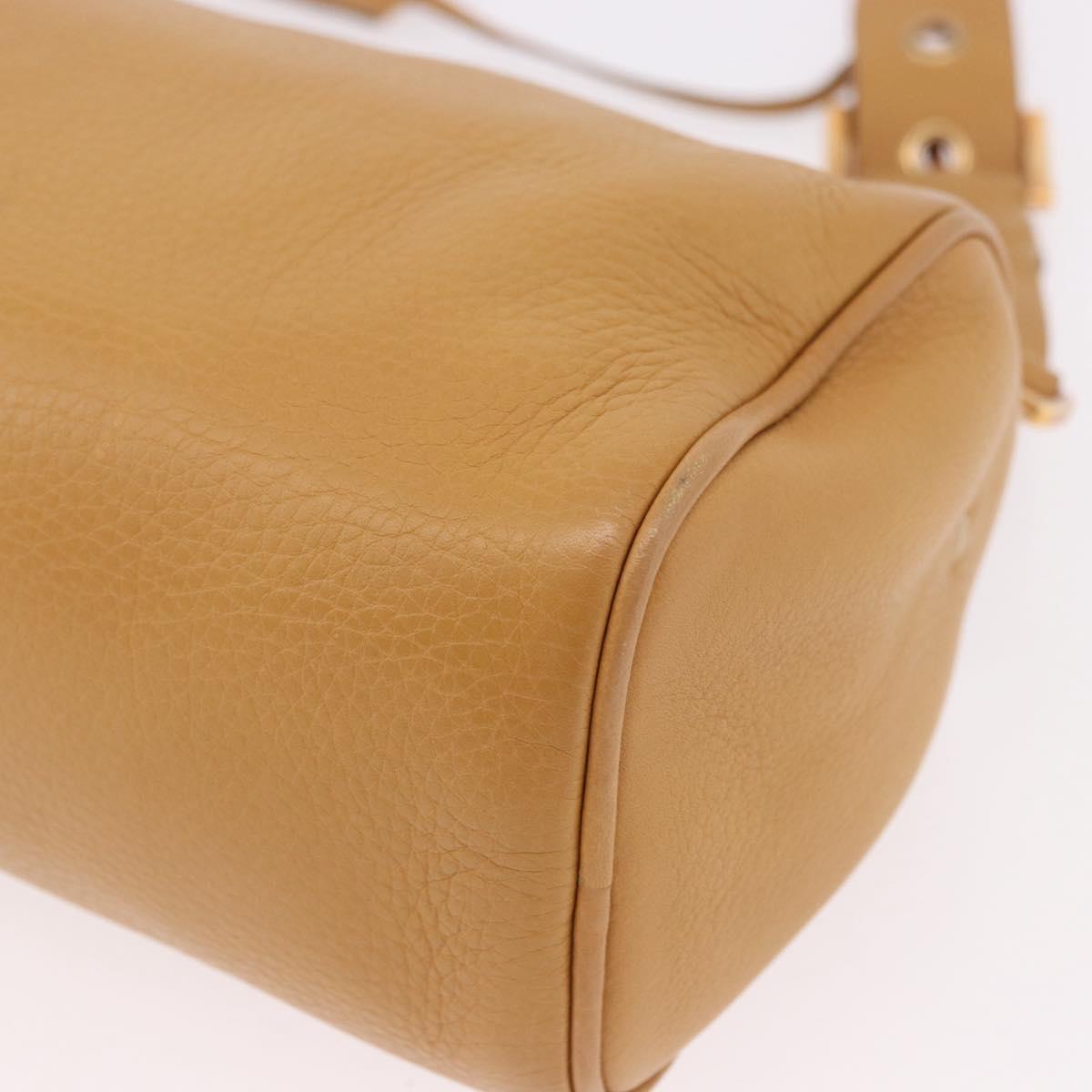 PRADA Chain Shoulder Bag Leather Beige Gold Auth gh2210A