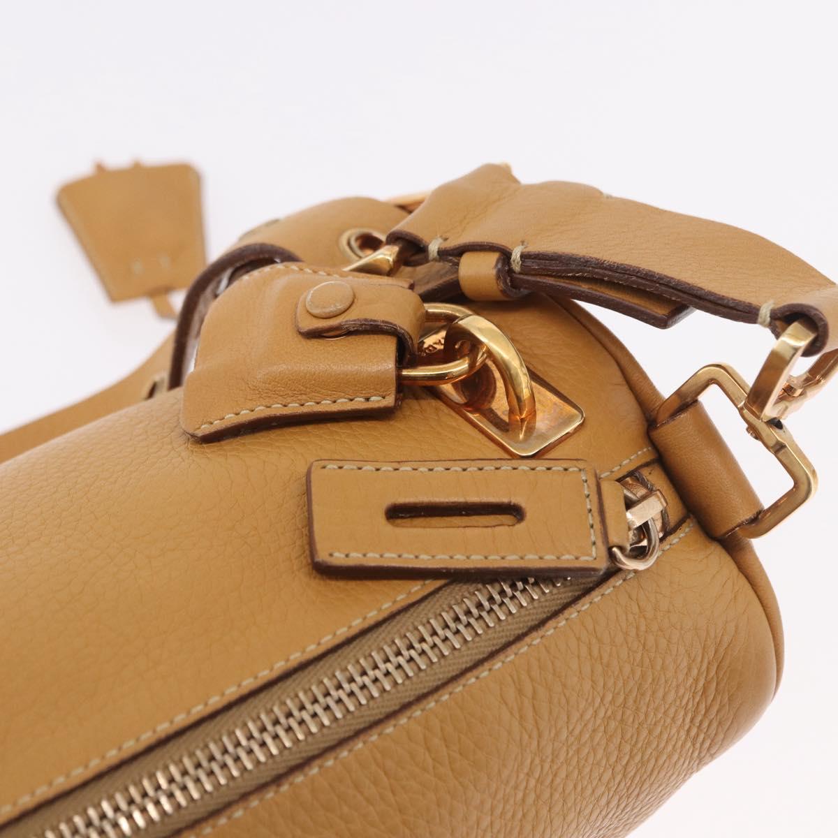 PRADA Chain Shoulder Bag Leather Beige Gold Auth gh2210A