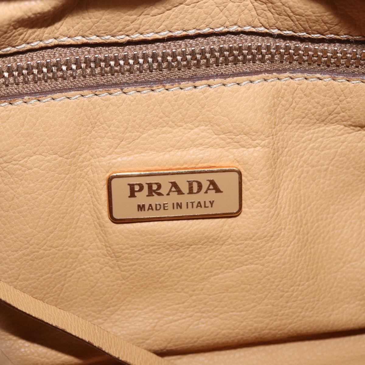 PRADA Chain Shoulder Bag Leather Beige Gold Auth gh2210A