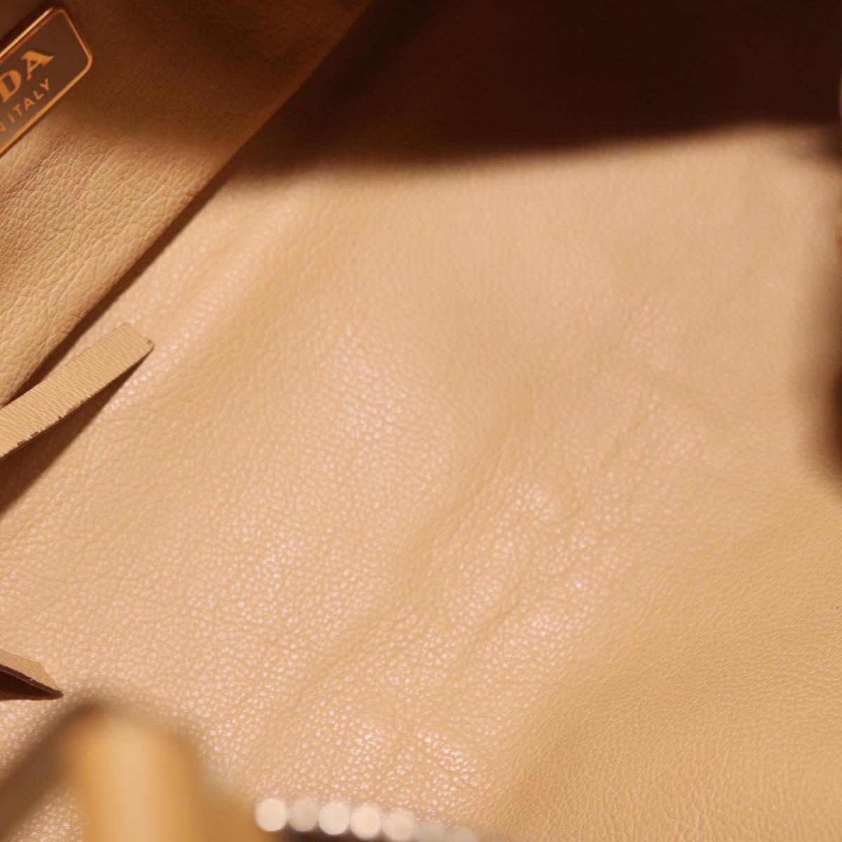 PRADA Chain Shoulder Bag Leather Beige Gold Auth gh2210A