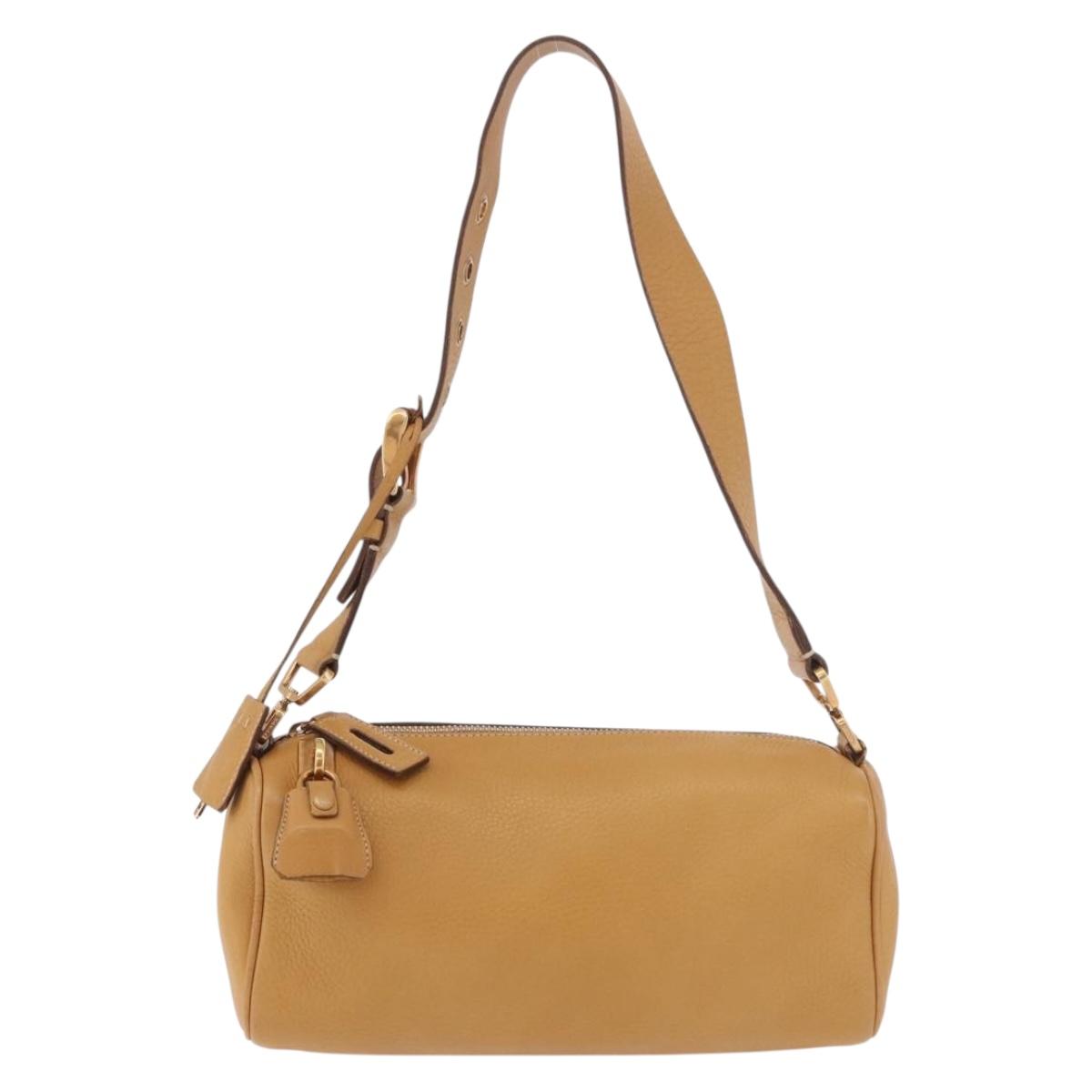 PRADA Chain Shoulder Bag Leather Beige Gold Auth gh2210A