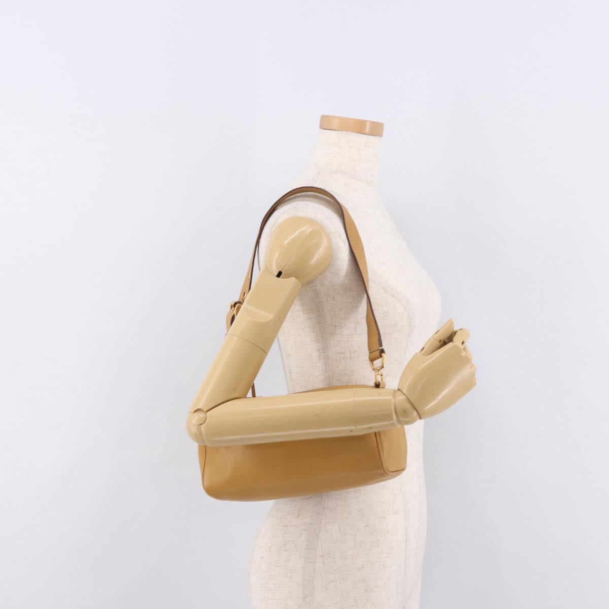 PRADA Chain Shoulder Bag Leather Beige Gold Auth gh2210A