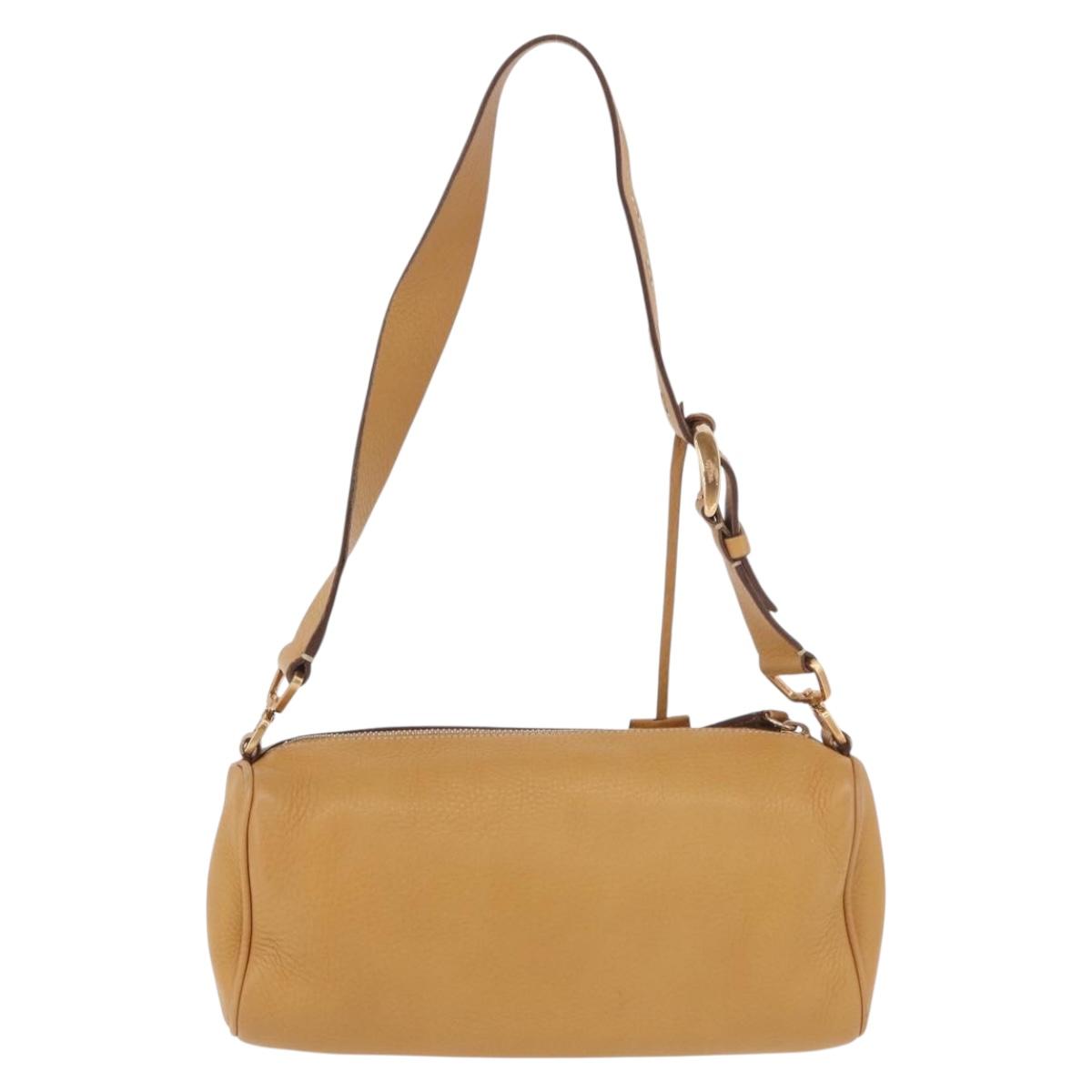 PRADA Chain Shoulder Bag Leather Beige Gold Auth gh2210A