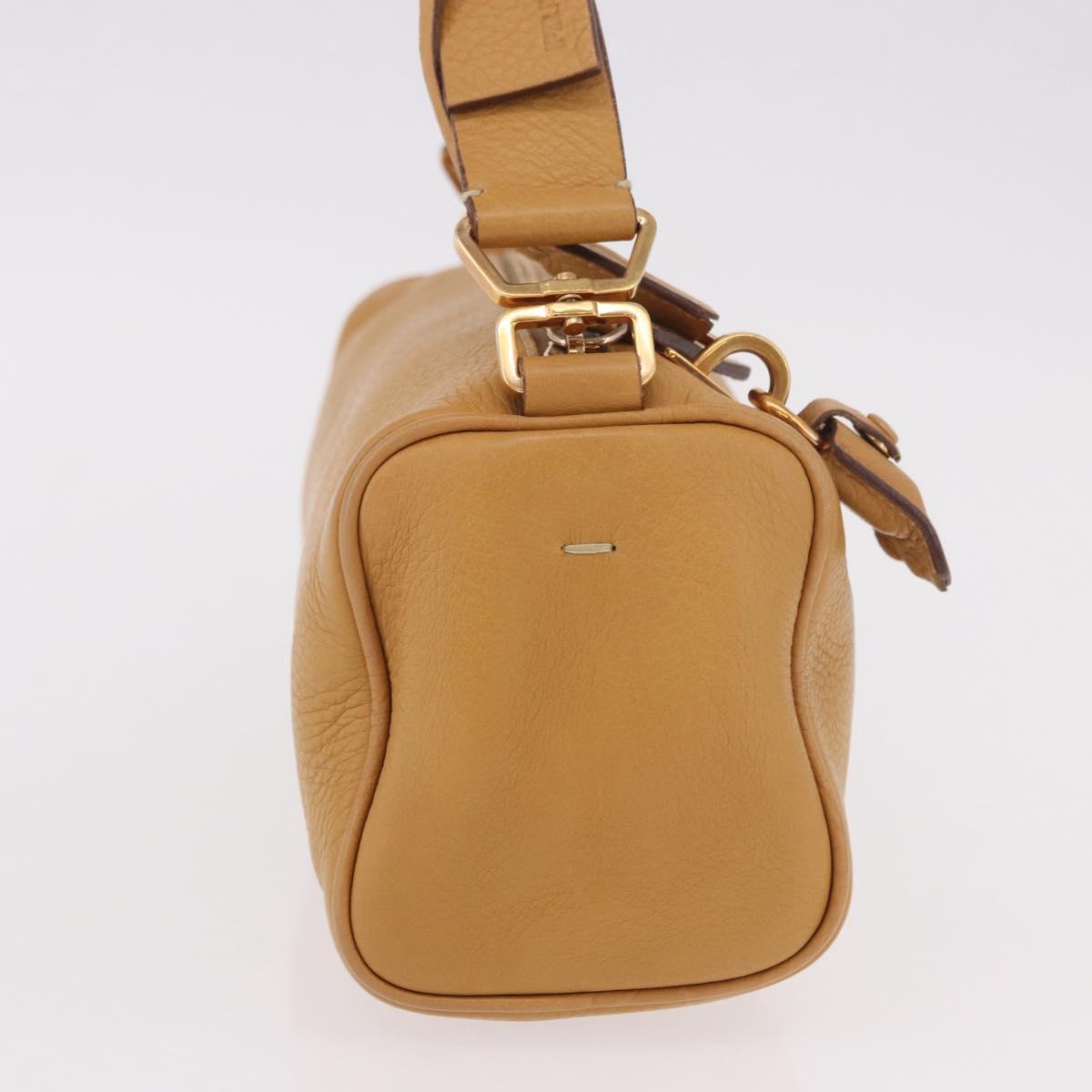 PRADA Chain Shoulder Bag Leather Beige Gold Auth gh2210A