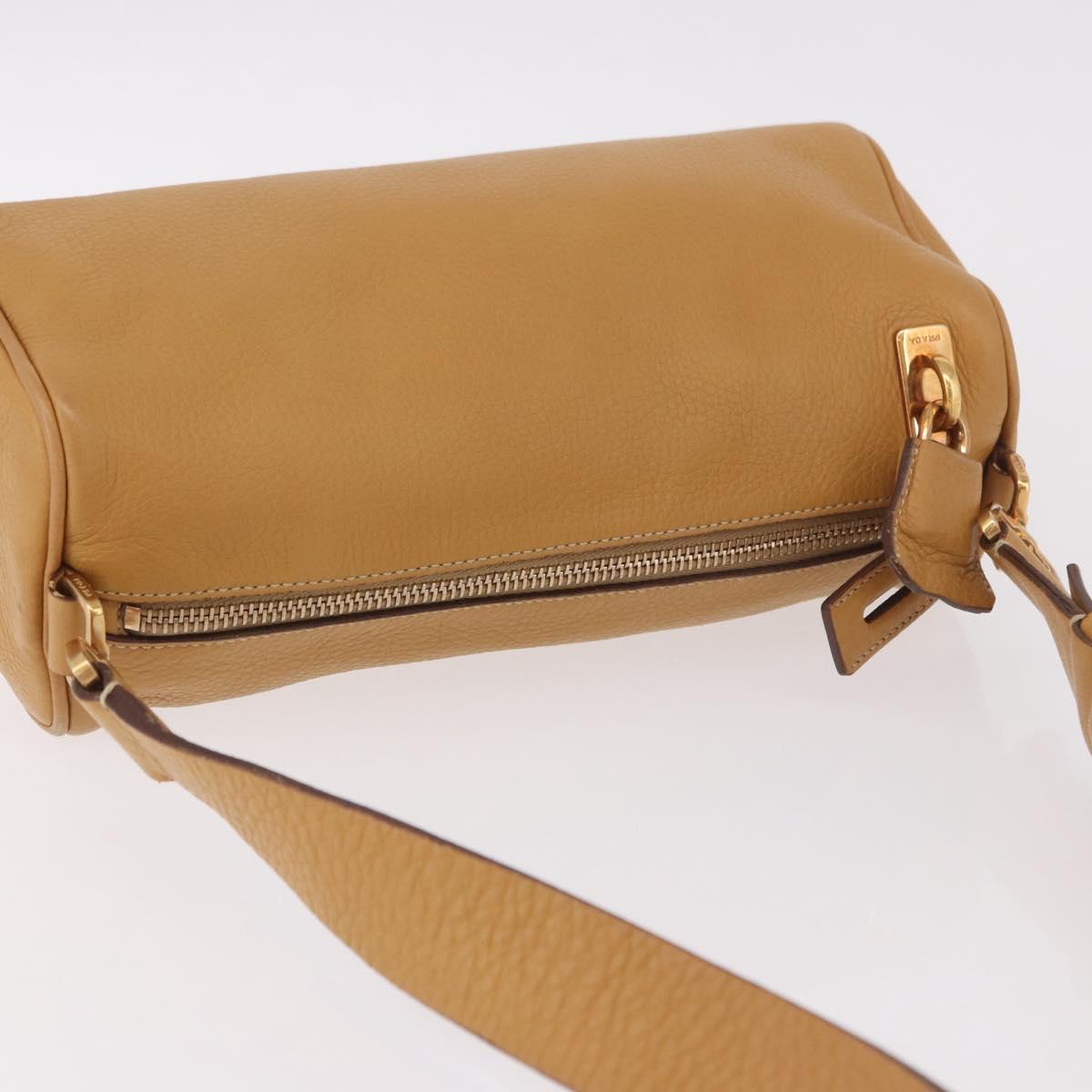 PRADA Chain Shoulder Bag Leather Beige Gold Auth gh2210A