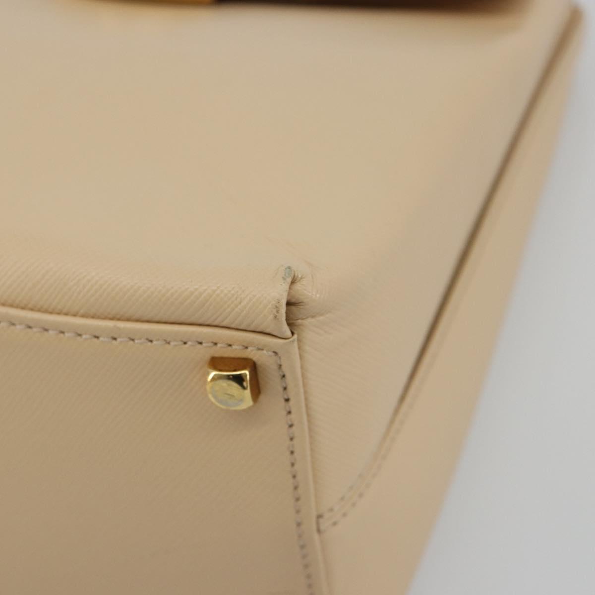 Salvatore Ferragamo Gancini Hand Bag Leather 2way Beige Gold Auth gh2211