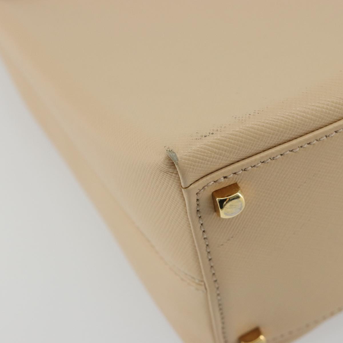 Salvatore Ferragamo Gancini Hand Bag Leather 2way Beige Gold Auth gh2211