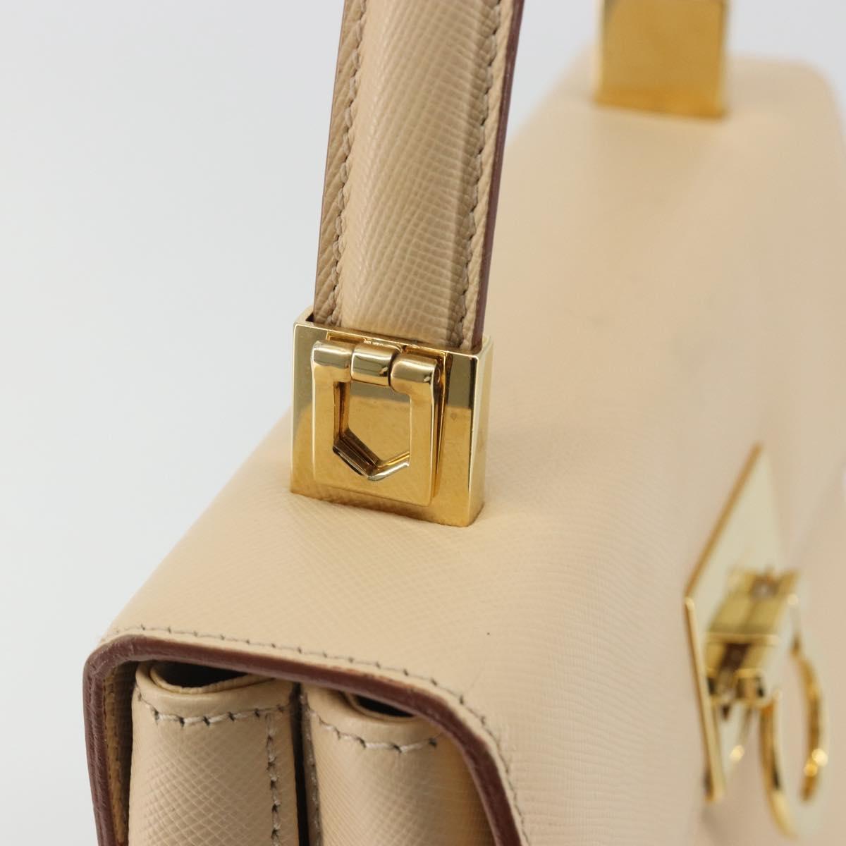 Salvatore Ferragamo Gancini Hand Bag Leather 2way Beige Gold Auth gh2211