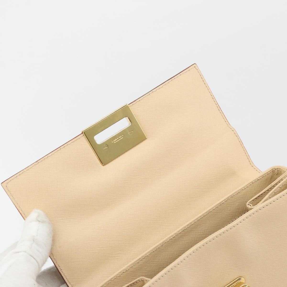 Salvatore Ferragamo Gancini Hand Bag Leather 2way Beige Gold Auth gh2211