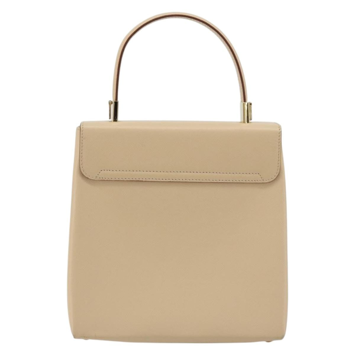 Salvatore Ferragamo Gancini Hand Bag Leather 2way Beige Gold Auth gh2211