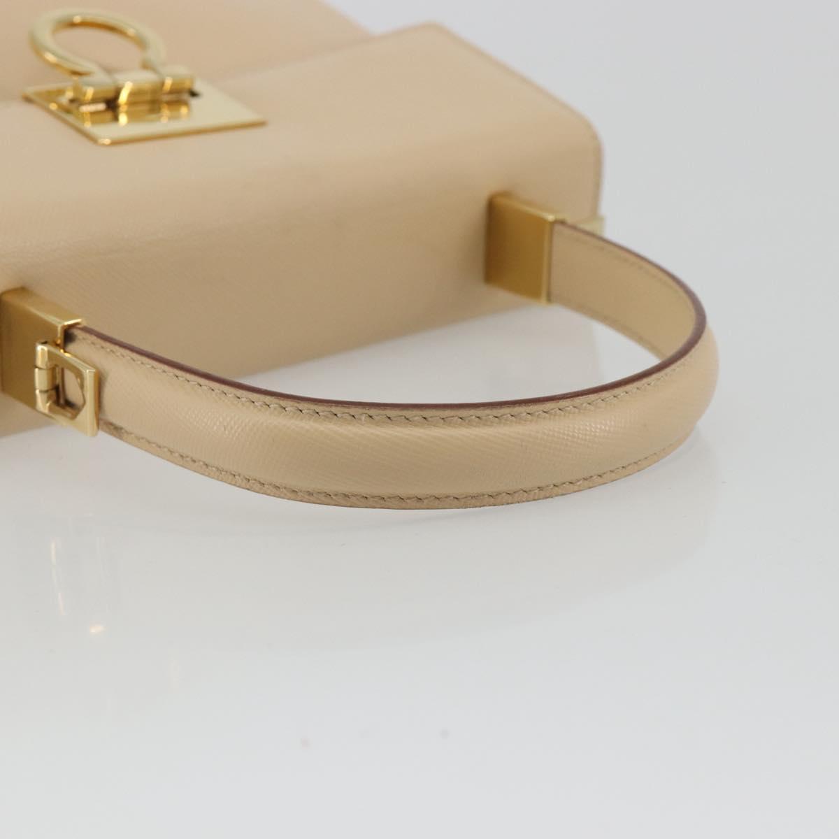 Salvatore Ferragamo Gancini Hand Bag Leather 2way Beige Gold Auth gh2211