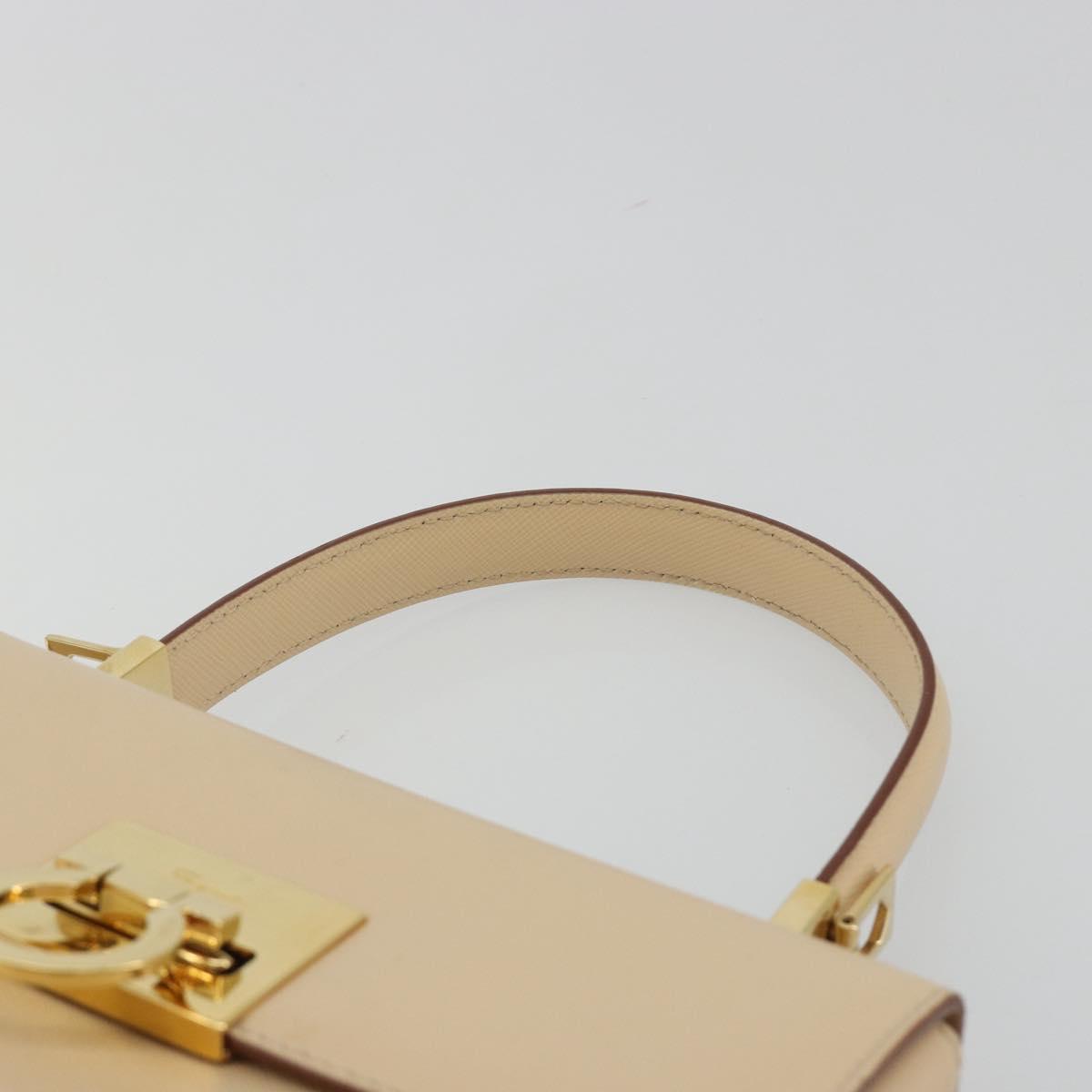 Salvatore Ferragamo Gancini Hand Bag Leather 2way Beige Gold Auth gh2211