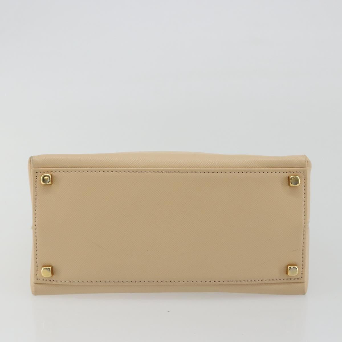 Salvatore Ferragamo Gancini Hand Bag Leather 2way Beige Gold Auth gh2211