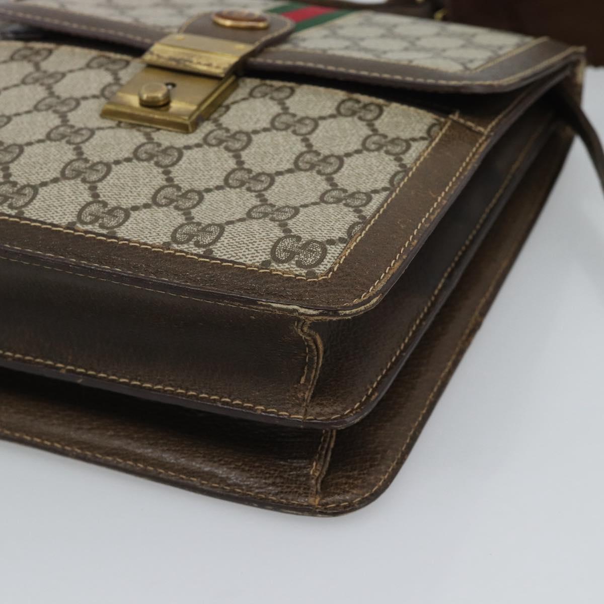 GUCCI GG Supreme Web Sherry Line Shoulder Bag PVC Beige Gold Auth gh2212