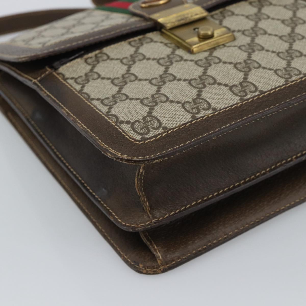 GUCCI GG Supreme Web Sherry Line Shoulder Bag PVC Beige Gold Auth gh2212