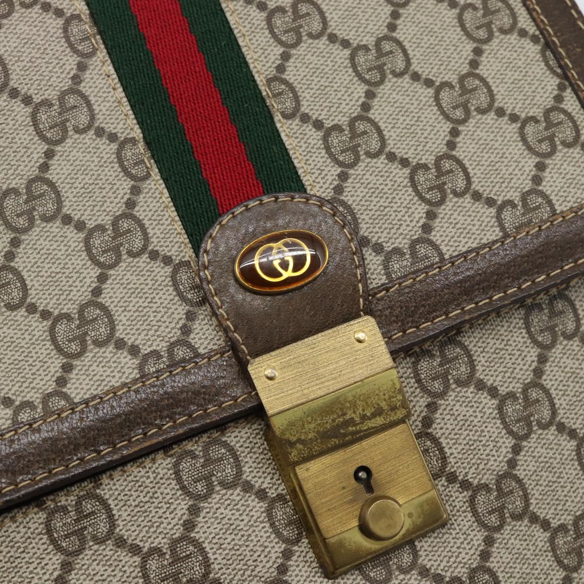 GUCCI GG Supreme Web Sherry Line Shoulder Bag PVC Beige Gold Auth gh2212