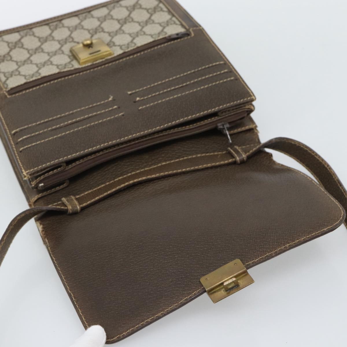 GUCCI GG Supreme Web Sherry Line Shoulder Bag PVC Beige Gold Auth gh2212
