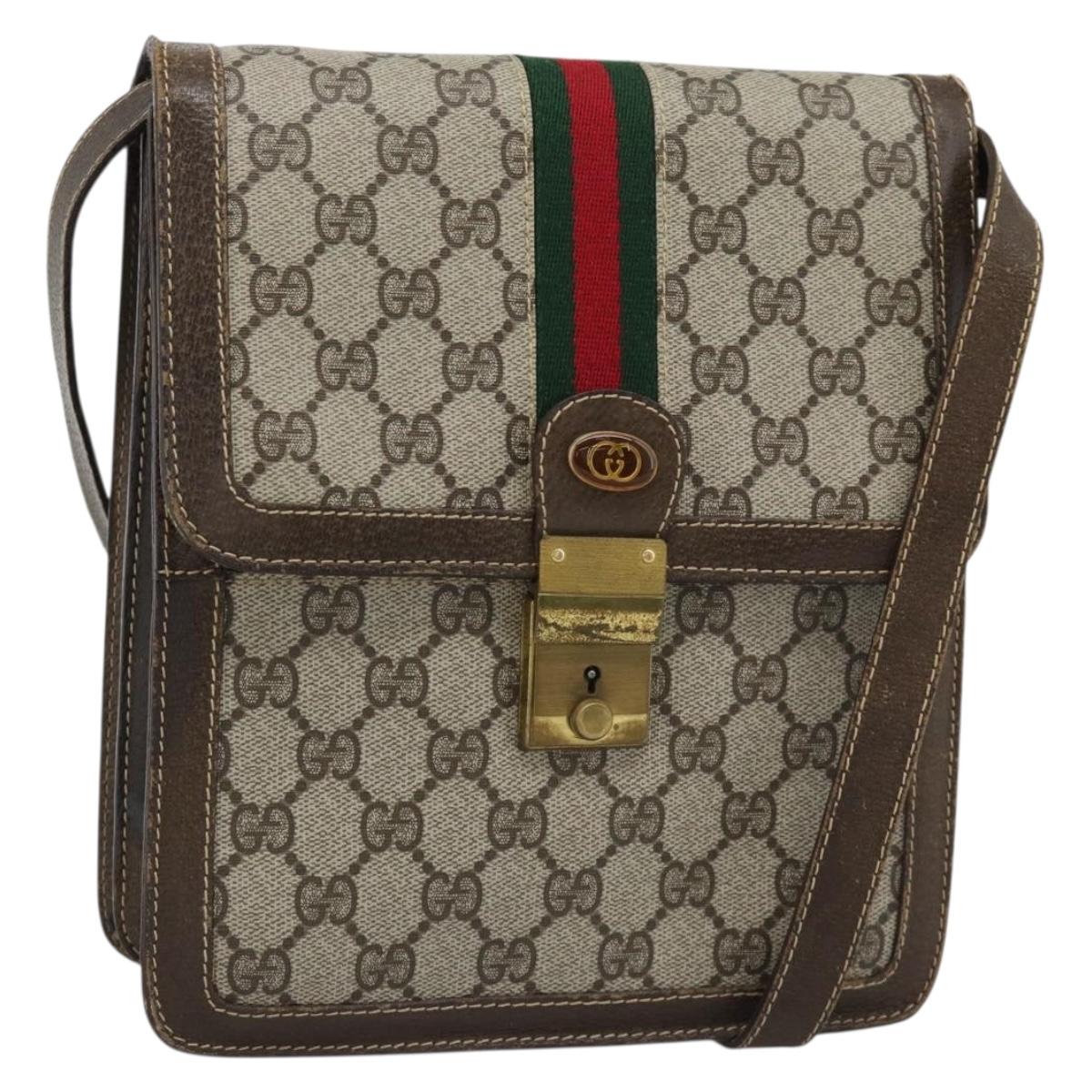 GUCCI GG Supreme Web Sherry Line Shoulder Bag PVC Beige Gold Auth gh2212