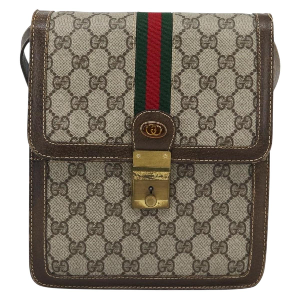 GUCCI GG Supreme Web Sherry Line Shoulder Bag PVC Beige Gold Auth gh2212