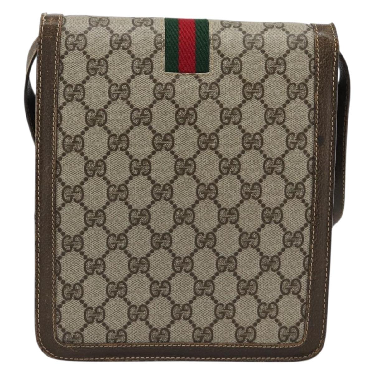GUCCI GG Supreme Web Sherry Line Shoulder Bag PVC Beige Gold Auth gh2212