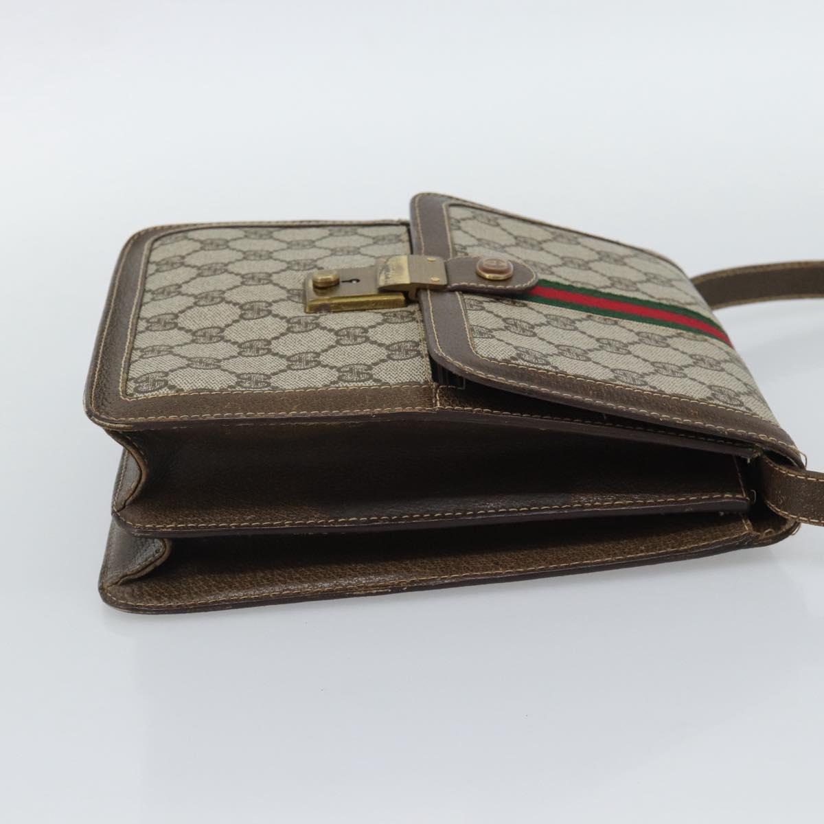 GUCCI GG Supreme Web Sherry Line Shoulder Bag PVC Beige Gold Auth gh2212