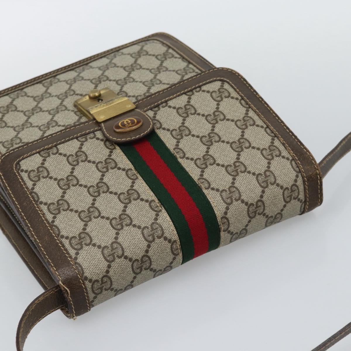 GUCCI GG Supreme Web Sherry Line Shoulder Bag PVC Beige Gold Auth gh2212
