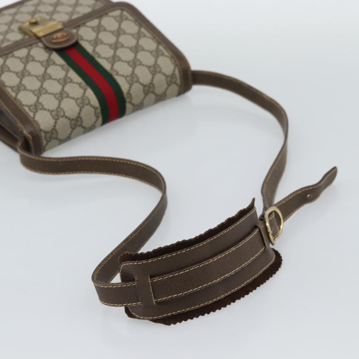GUCCI GG Supreme Web Sherry Line Shoulder Bag PVC Beige Gold Auth gh2212