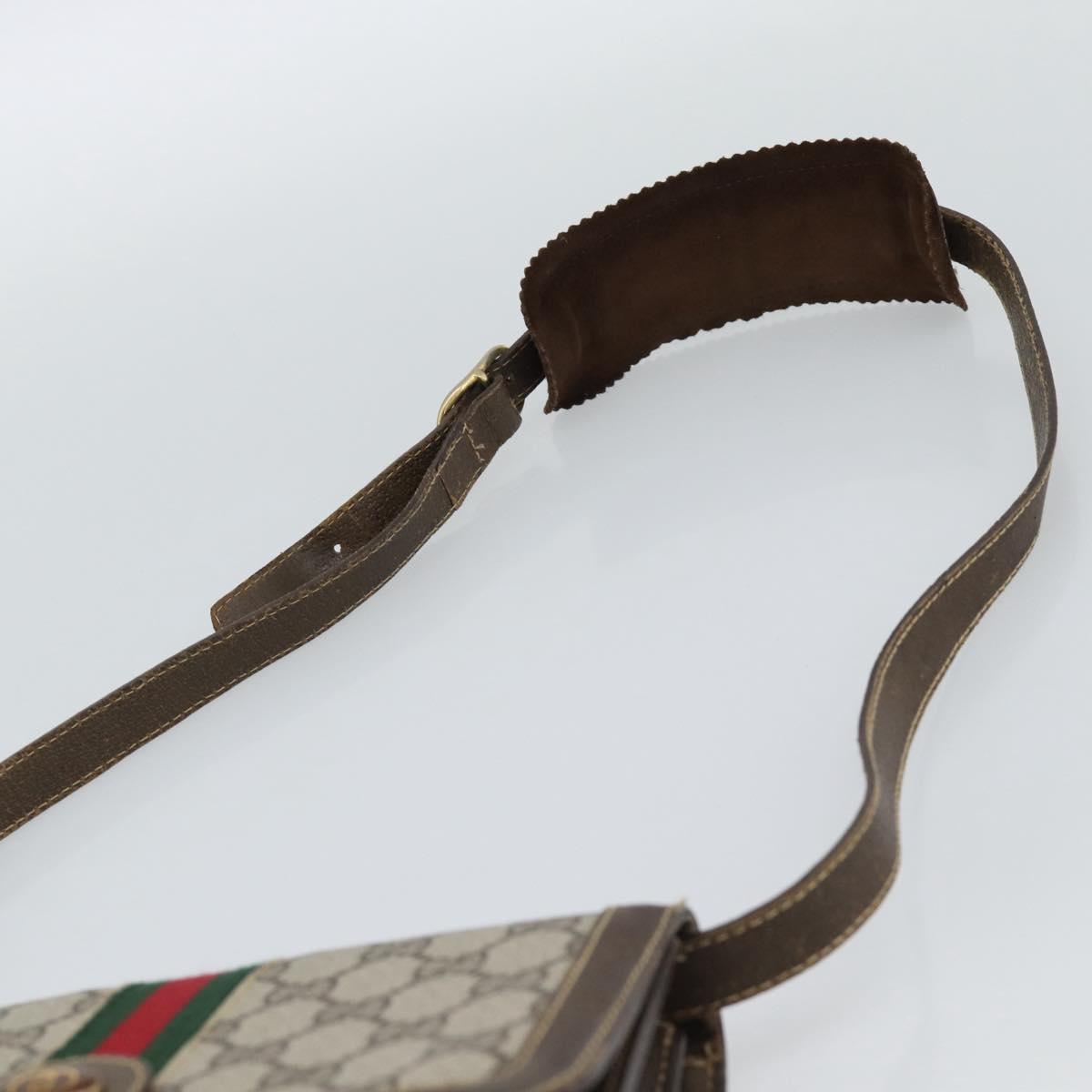 GUCCI GG Supreme Web Sherry Line Shoulder Bag PVC Beige Gold Auth gh2212