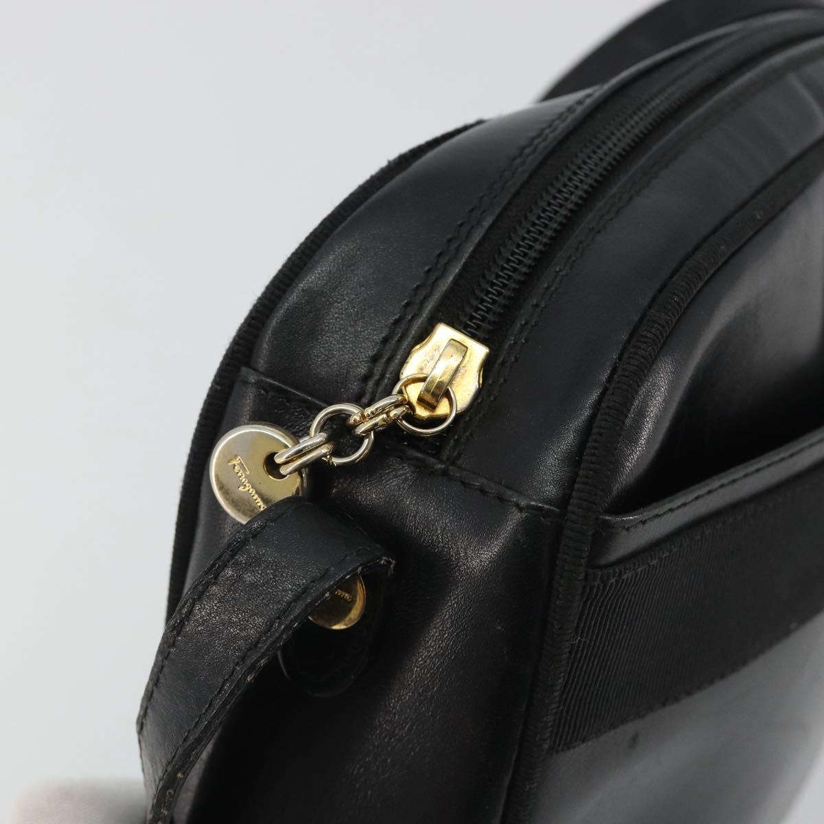 Salvatore Ferragamo Vala Shoulder Bag Leather Black Gold Auth gh2213