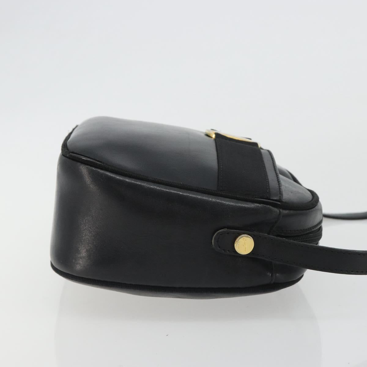 Salvatore Ferragamo Vala Shoulder Bag Leather Black Gold Auth gh2213