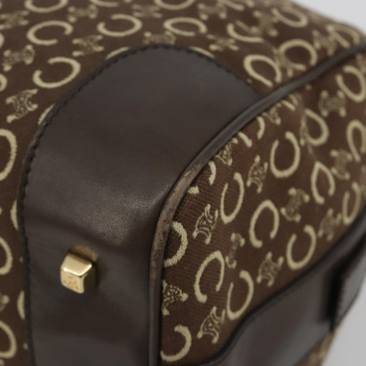 CELINE C Macadam Canvas Boston Bag Brown Gold Auth gh2216A