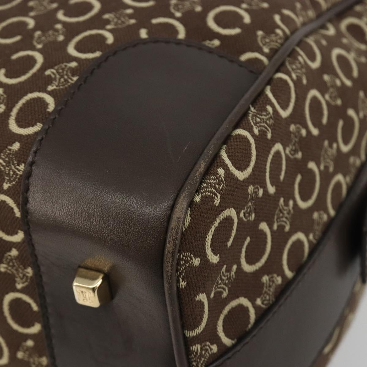CELINE C Macadam Canvas Boston Bag Brown Gold Auth gh2216A