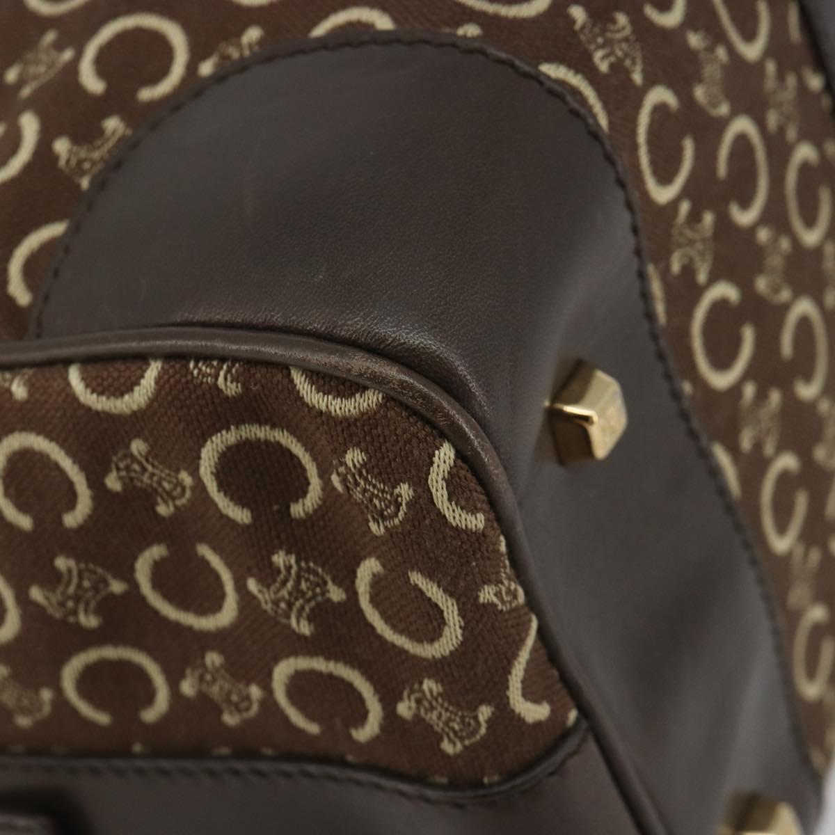 CELINE C Macadam Canvas Boston Bag Brown Gold Auth gh2216A