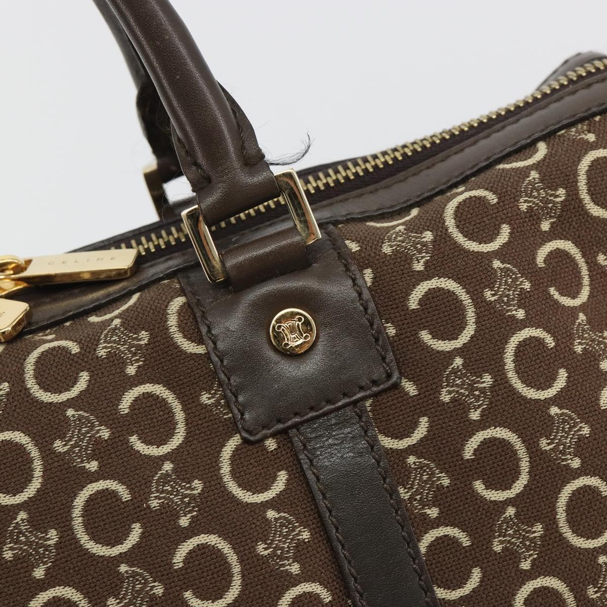 CELINE C Macadam Canvas Boston Bag Brown Gold Auth gh2216A