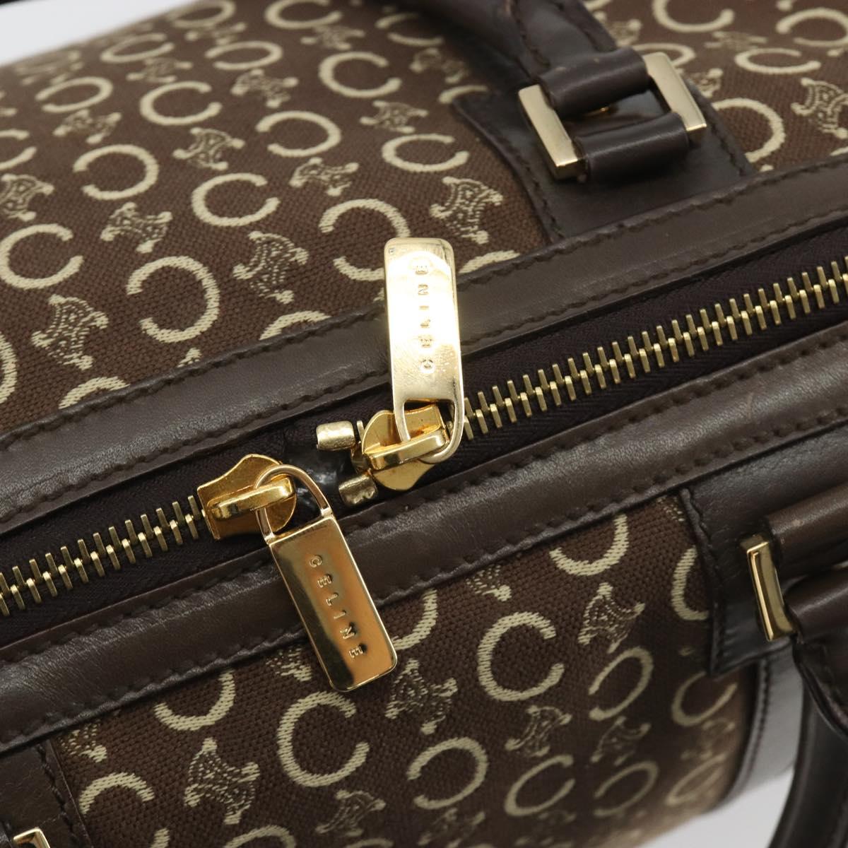 CELINE C Macadam Canvas Boston Bag Brown Gold Auth gh2216A