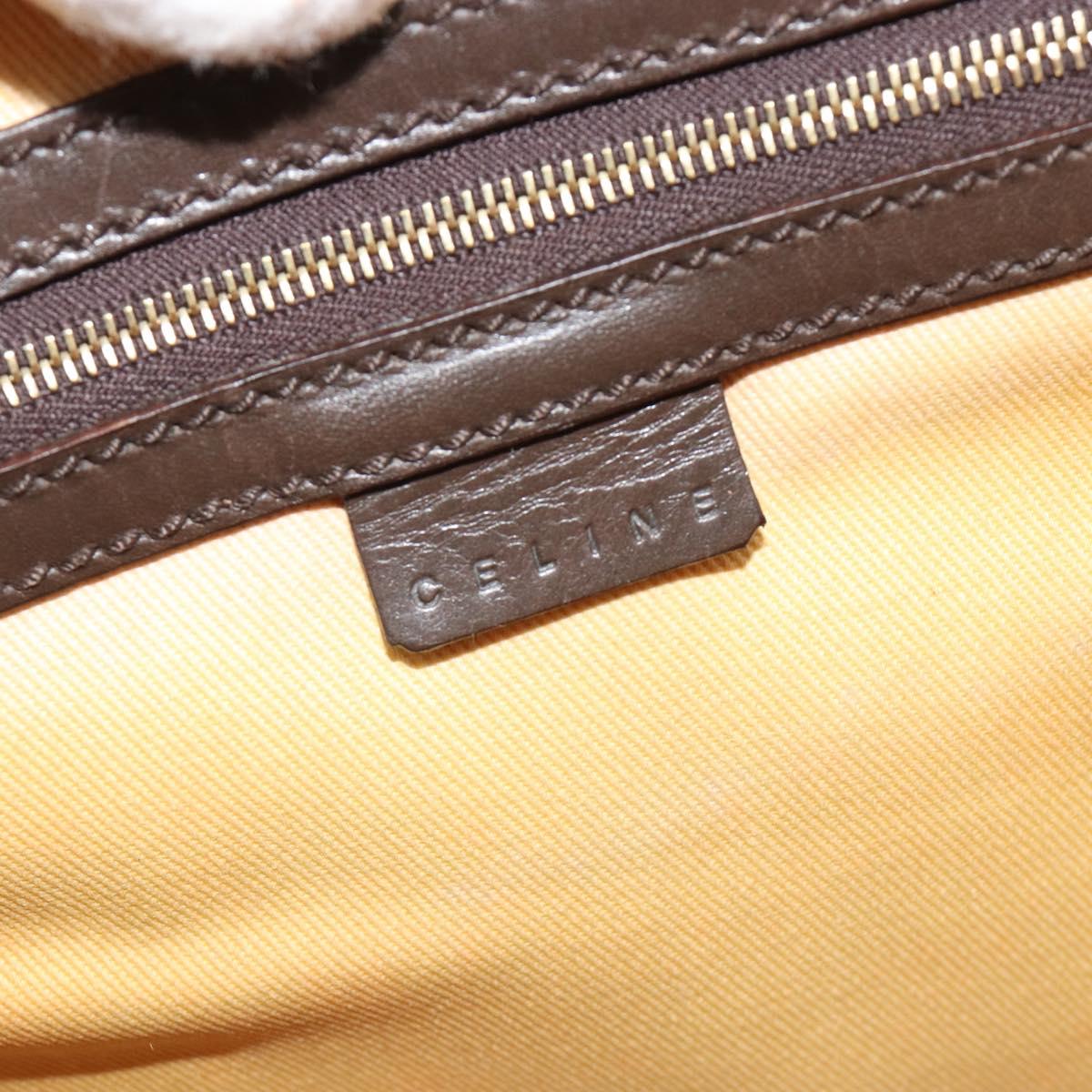 CELINE C Macadam Canvas Boston Bag Brown Gold Auth gh2216A