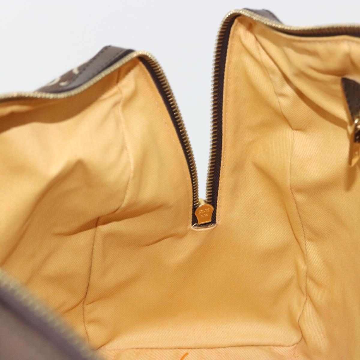 CELINE C Macadam Canvas Boston Bag Brown Gold Auth gh2216A