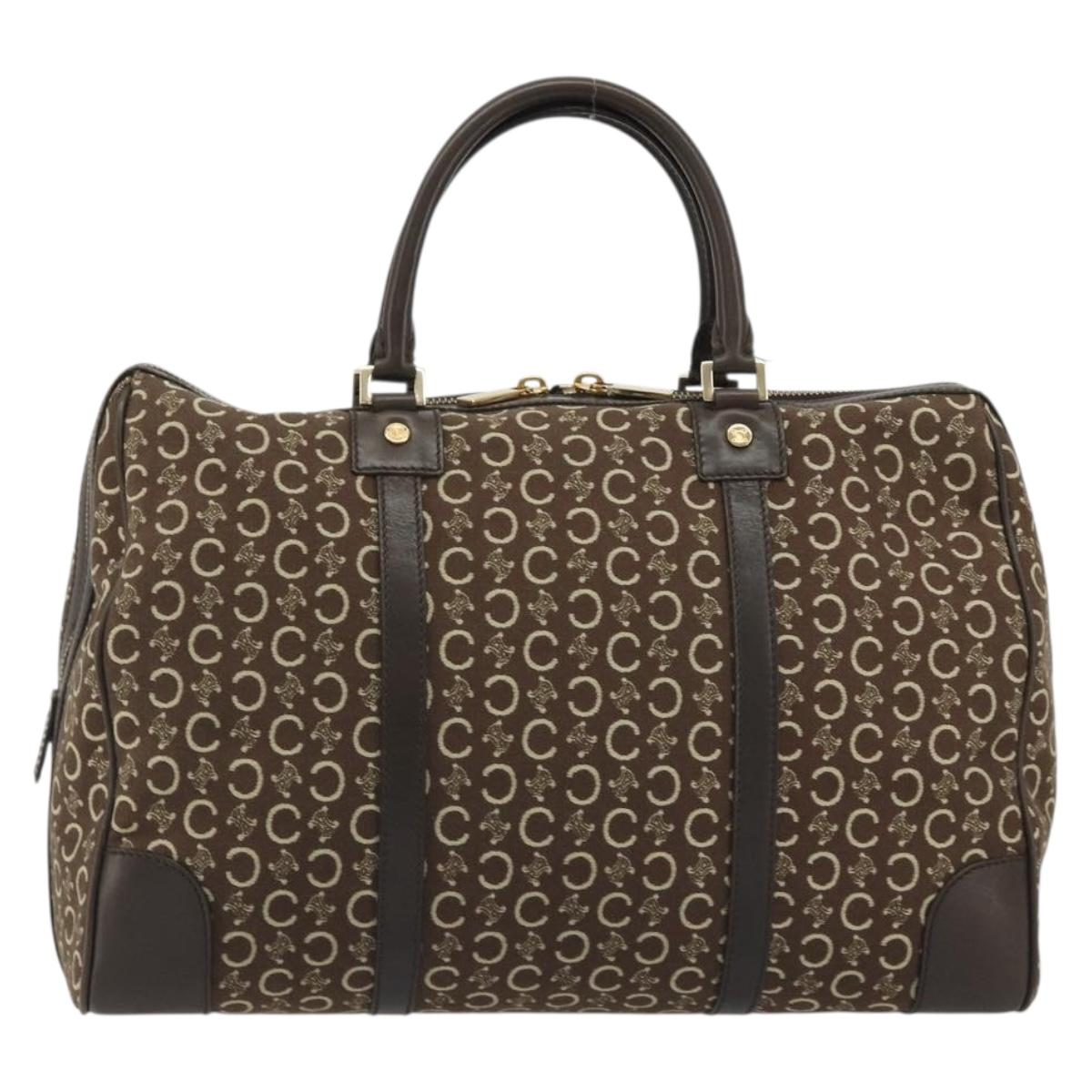 CELINE C Macadam Canvas Boston Bag Brown Gold Auth gh2216A