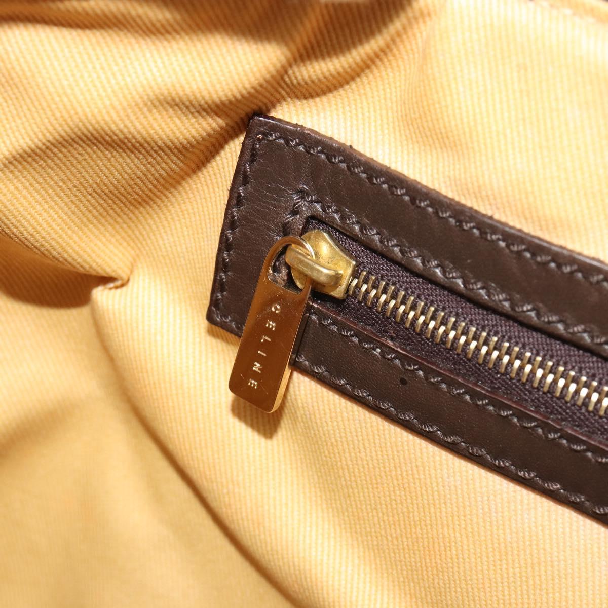CELINE C Macadam Canvas Boston Bag Brown Gold Auth gh2216A