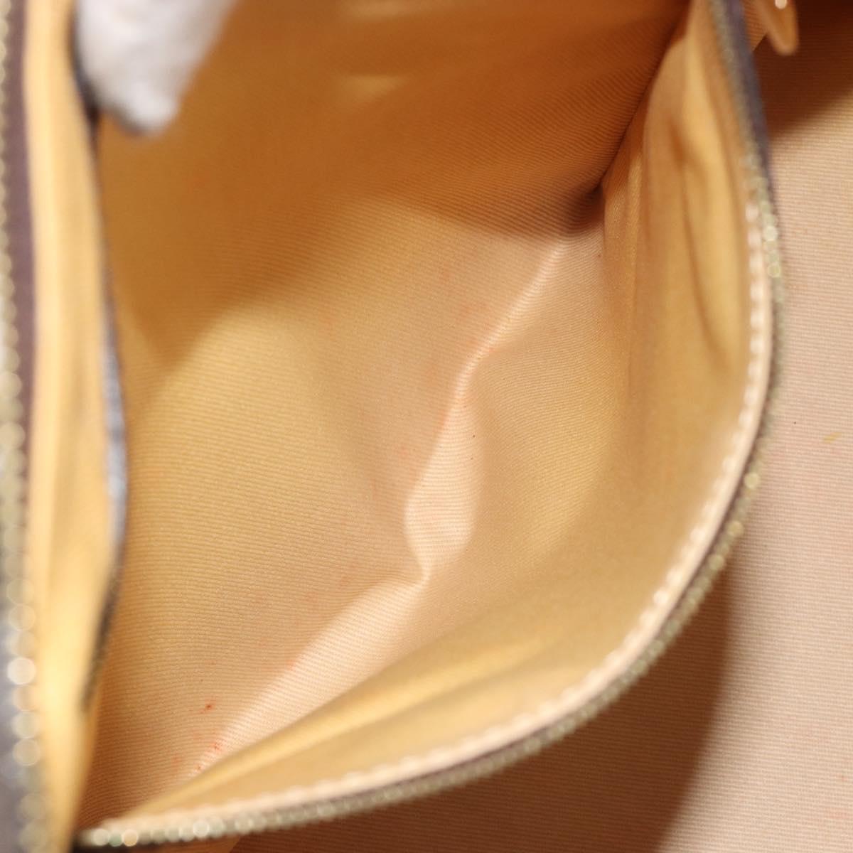 CELINE C Macadam Canvas Boston Bag Brown Gold Auth gh2216A