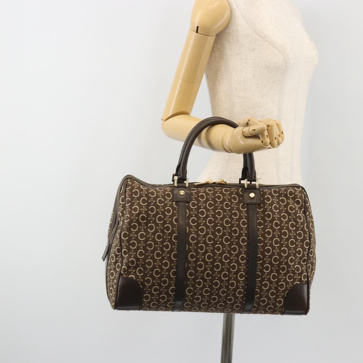 CELINE C Macadam Canvas Boston Bag Brown Gold Auth gh2216A