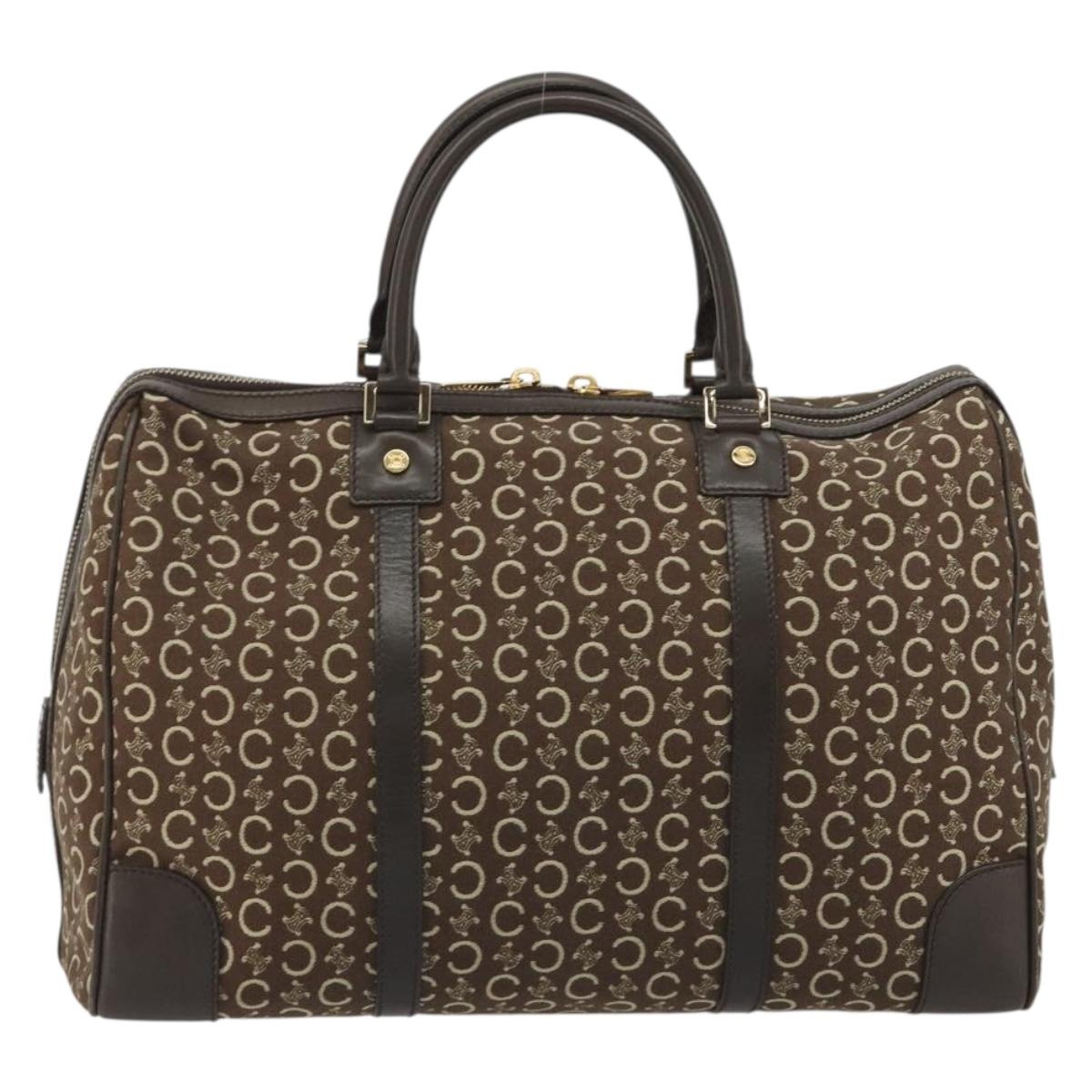 CELINE C Macadam Canvas Boston Bag Brown Gold Auth gh2216A