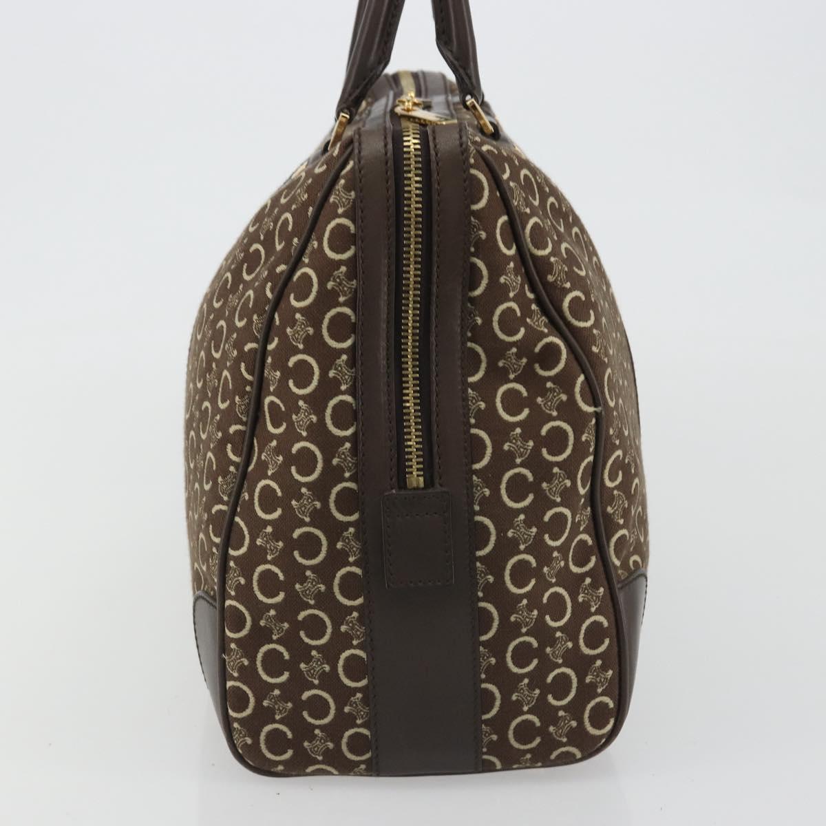 CELINE C Macadam Canvas Boston Bag Brown Gold Auth gh2216A