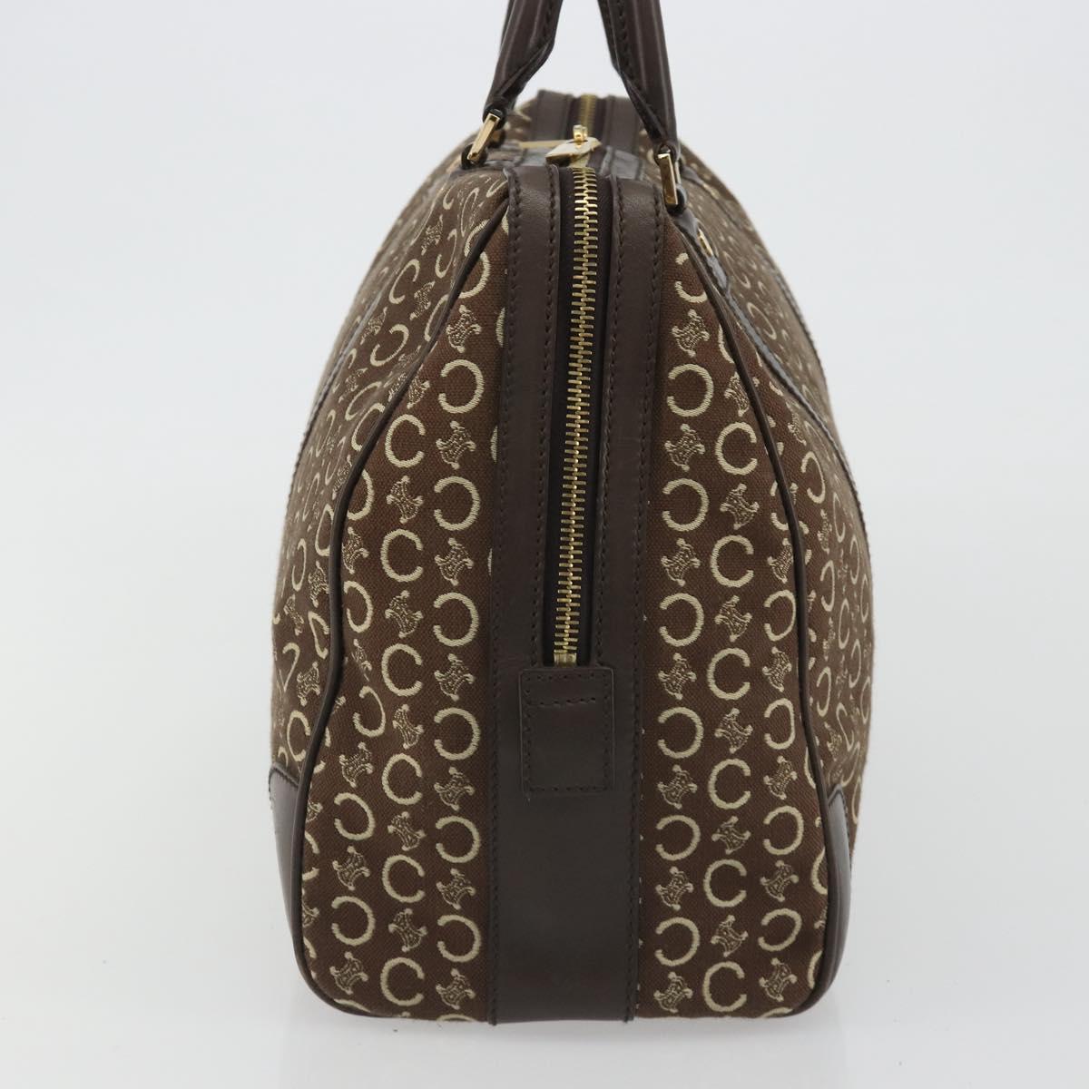 CELINE C Macadam Canvas Boston Bag Brown Gold Auth gh2216A