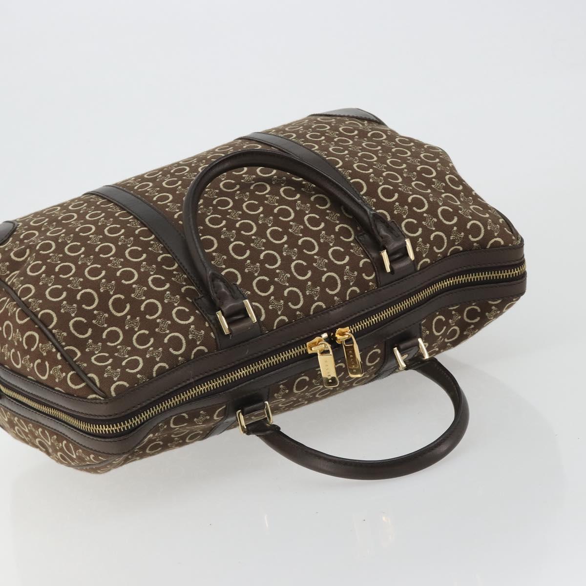 CELINE C Macadam Canvas Boston Bag Brown Gold Auth gh2216A