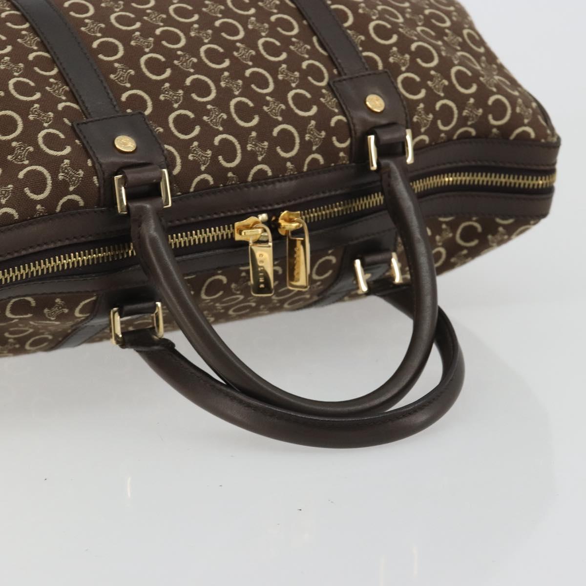 CELINE C Macadam Canvas Boston Bag Brown Gold Auth gh2216A