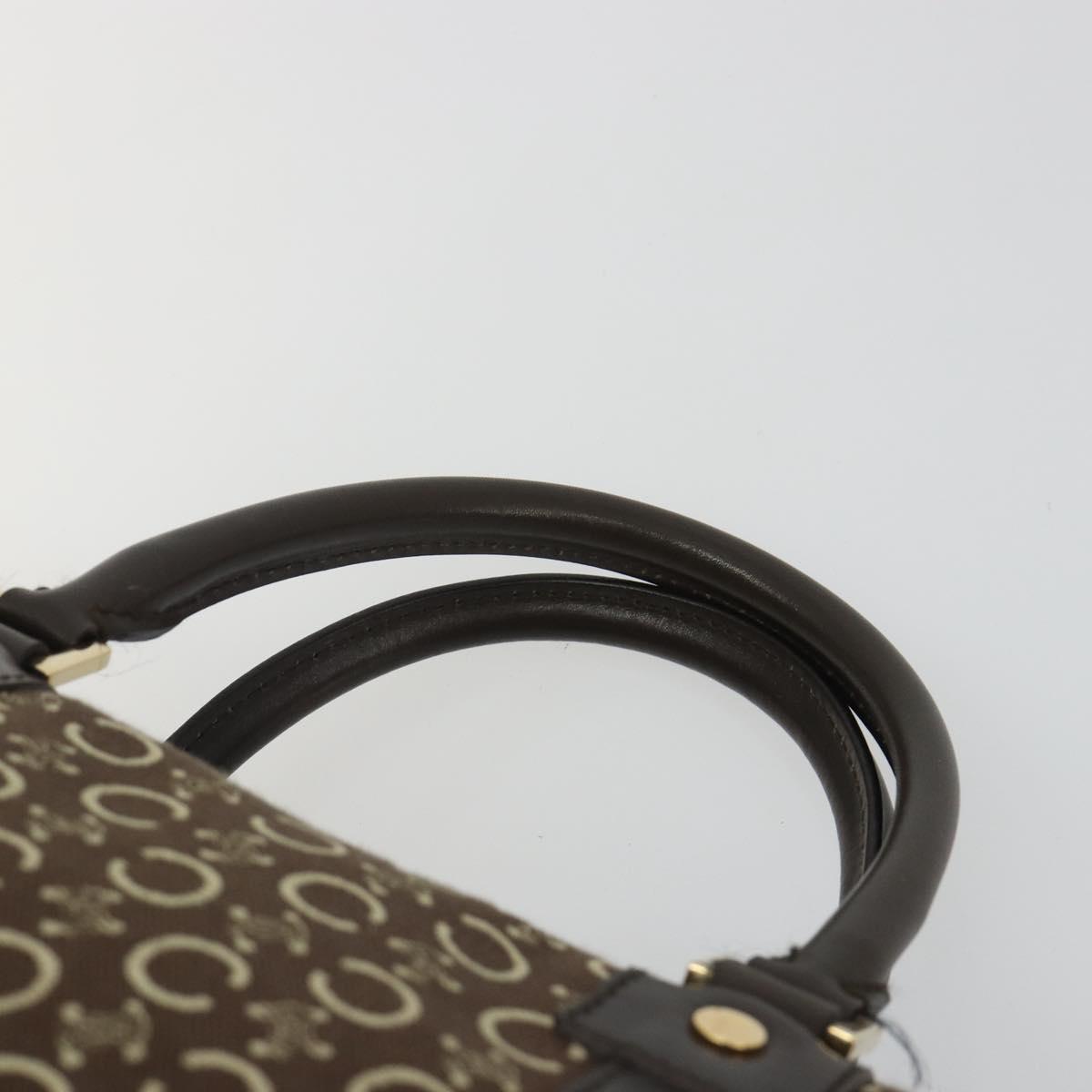 CELINE C Macadam Canvas Boston Bag Brown Gold Auth gh2216A