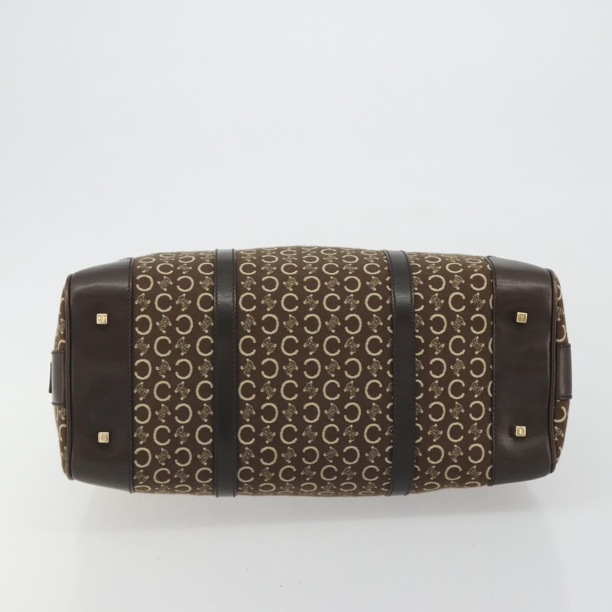 CELINE C Macadam Canvas Boston Bag Brown Gold Auth gh2216A
