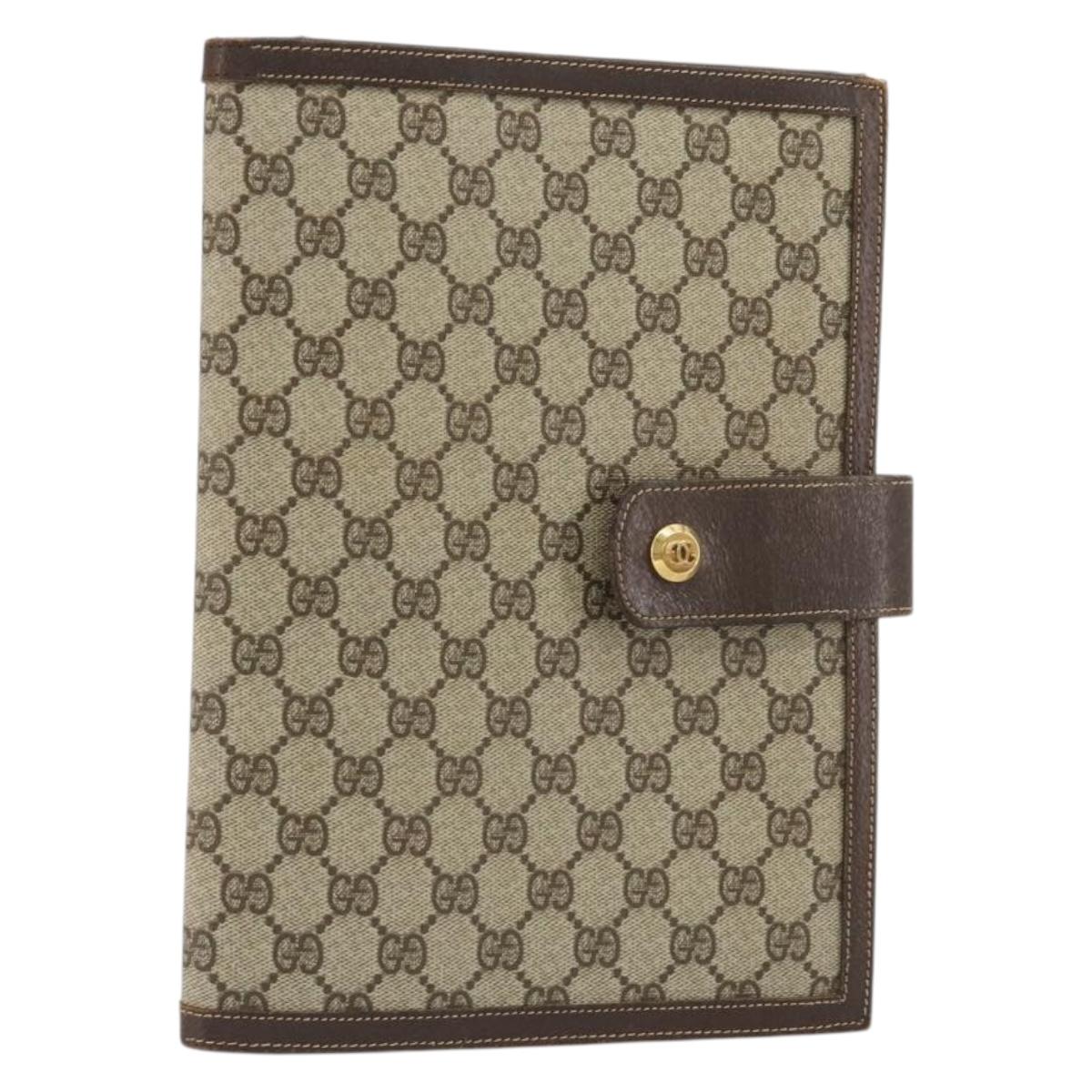 GUCCI GG Supreme Book Cover Day PVC Beige Gold Auth gh2217